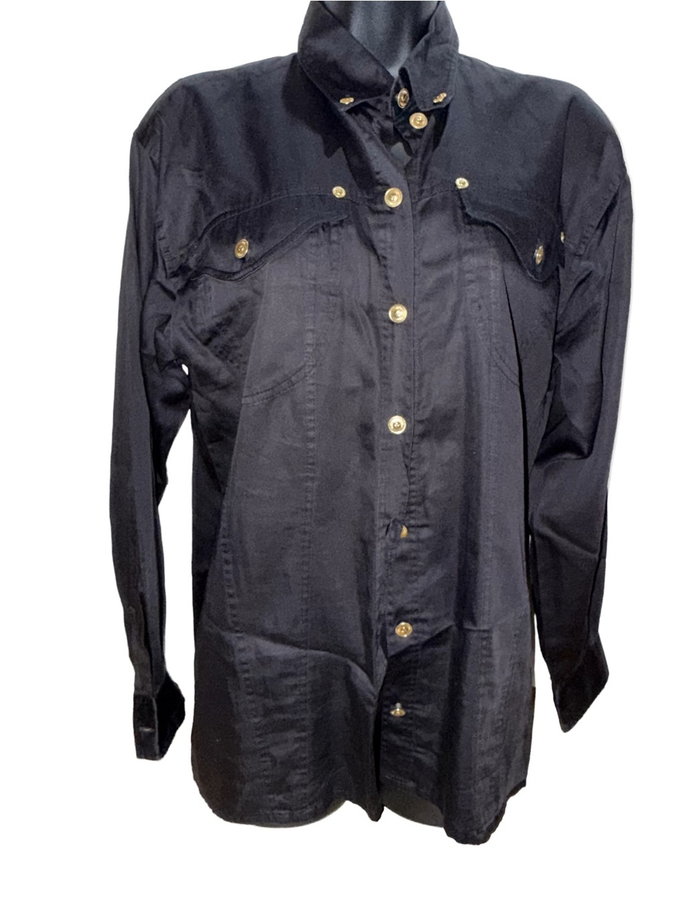 Versace Black Button-Up Shirt Gold-Tone Buttons Women's Size M